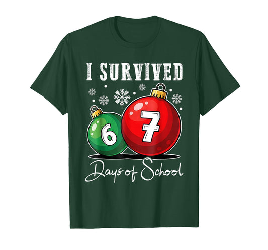 I Survived 67 Days of School Christmas Candy Cane Six Seven T-Shirt