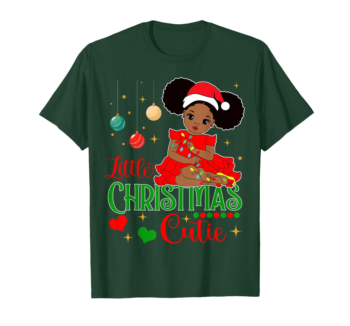 Black Girl Little Christmas Cutie Kids Toddler Girl Xmas Pjs T-Shirt