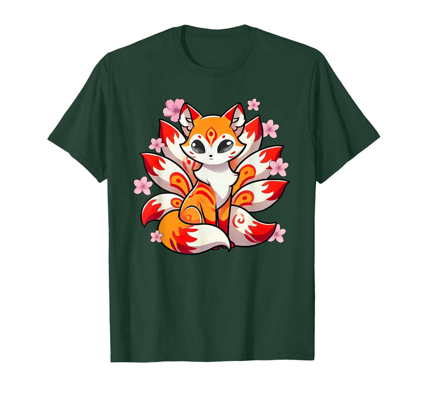 Nine Tails Fox Kitsune Japanese Cherry Blossoms T-Shirt