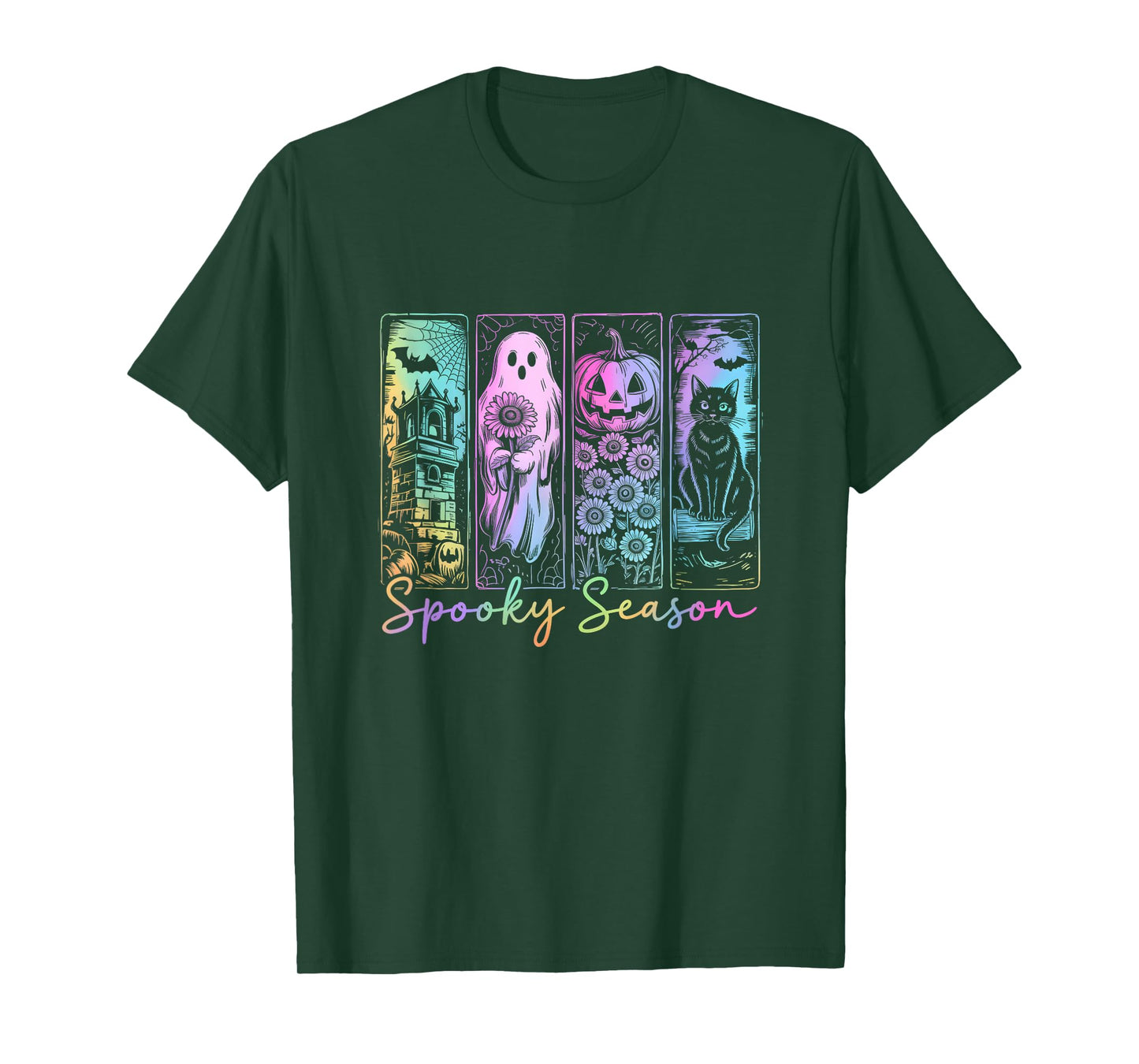 Spooky Season Vintage Halloween Ghost Cat Horror Movie Women T-Shirt