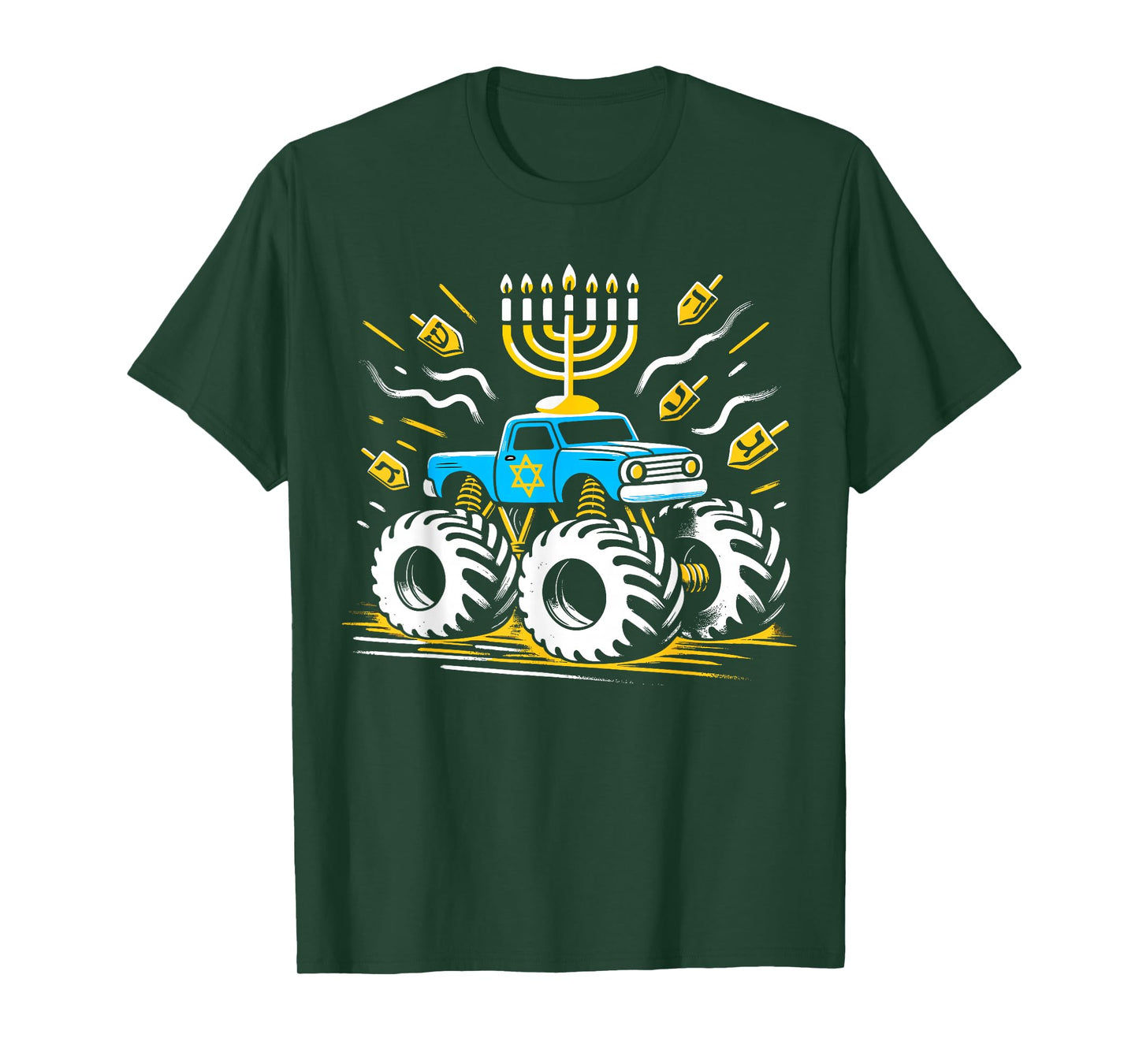 Monster Truck Menorah Dreidel Toddler Boys Hanukkah T-Shirt