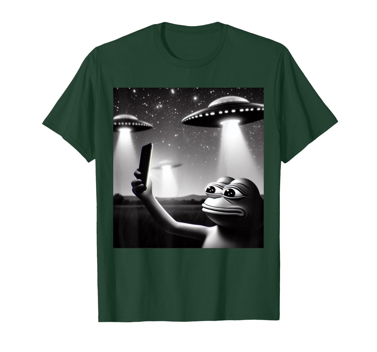 Frog Selfie with UFO Meme For Pet and Space Lovers Funny T-Shirt