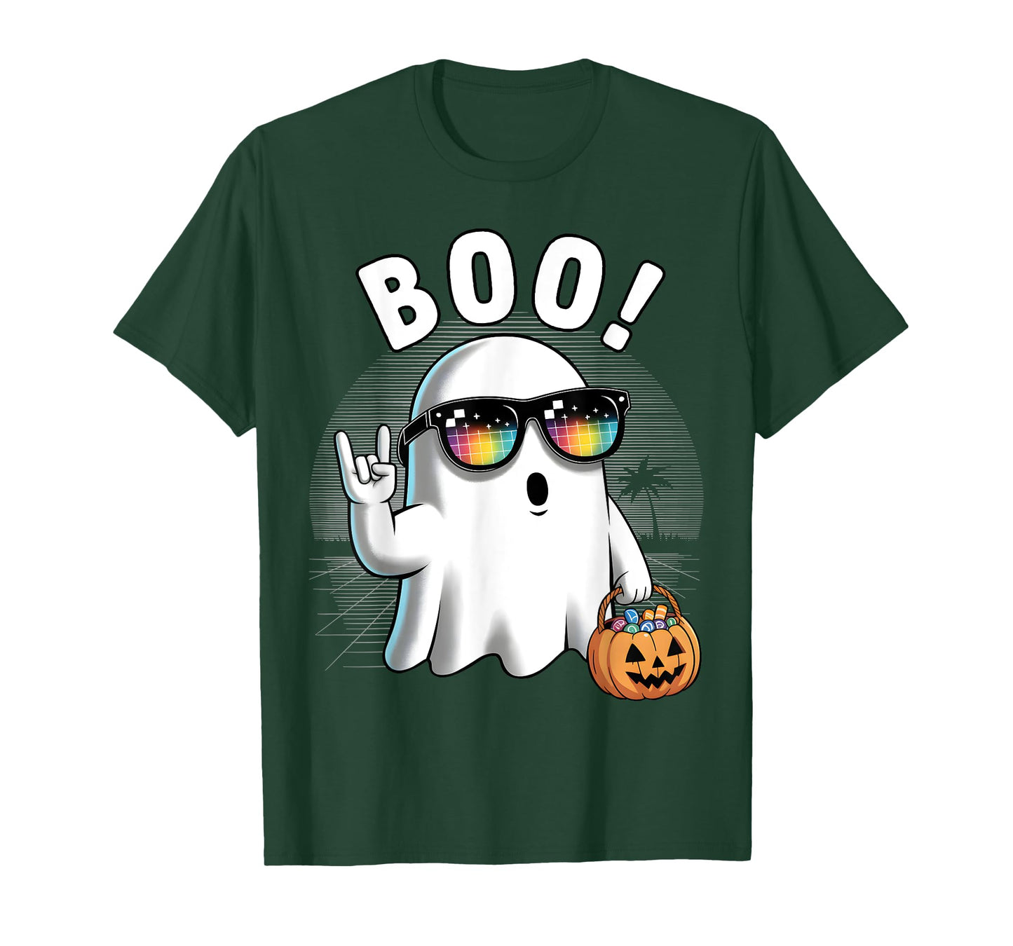 Retro Halloween Pumpkin Boo Ghost Costume Rock T-Shirt