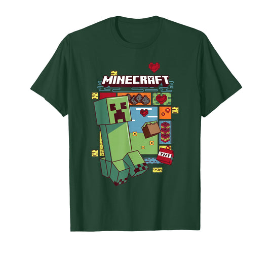 Minecraft Creeper Retro Pixel Grid TNT T-Shirt