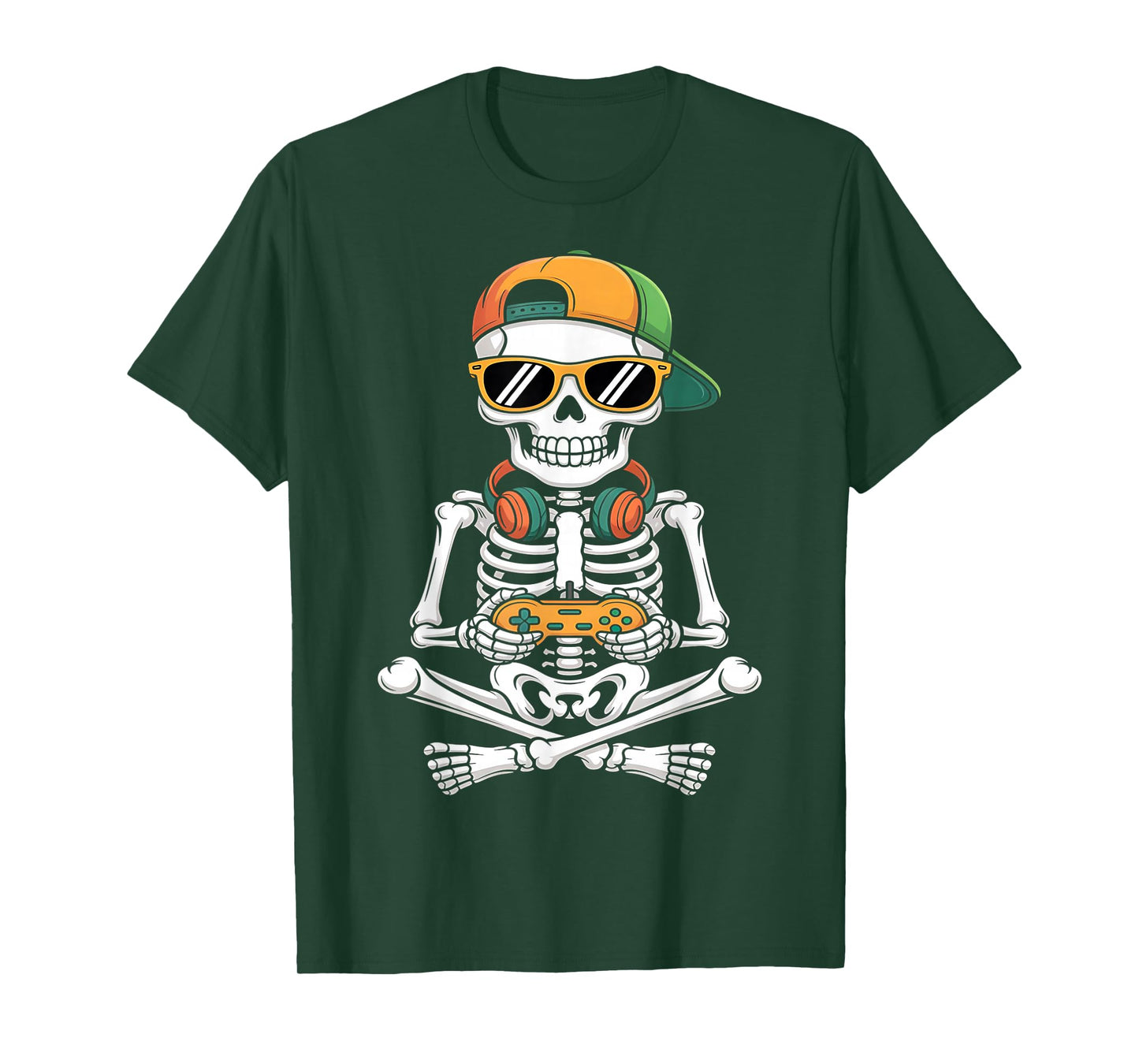 Halloween Skeleton Gamer Video Gaming Boys Men Kids Teens T-Shirt