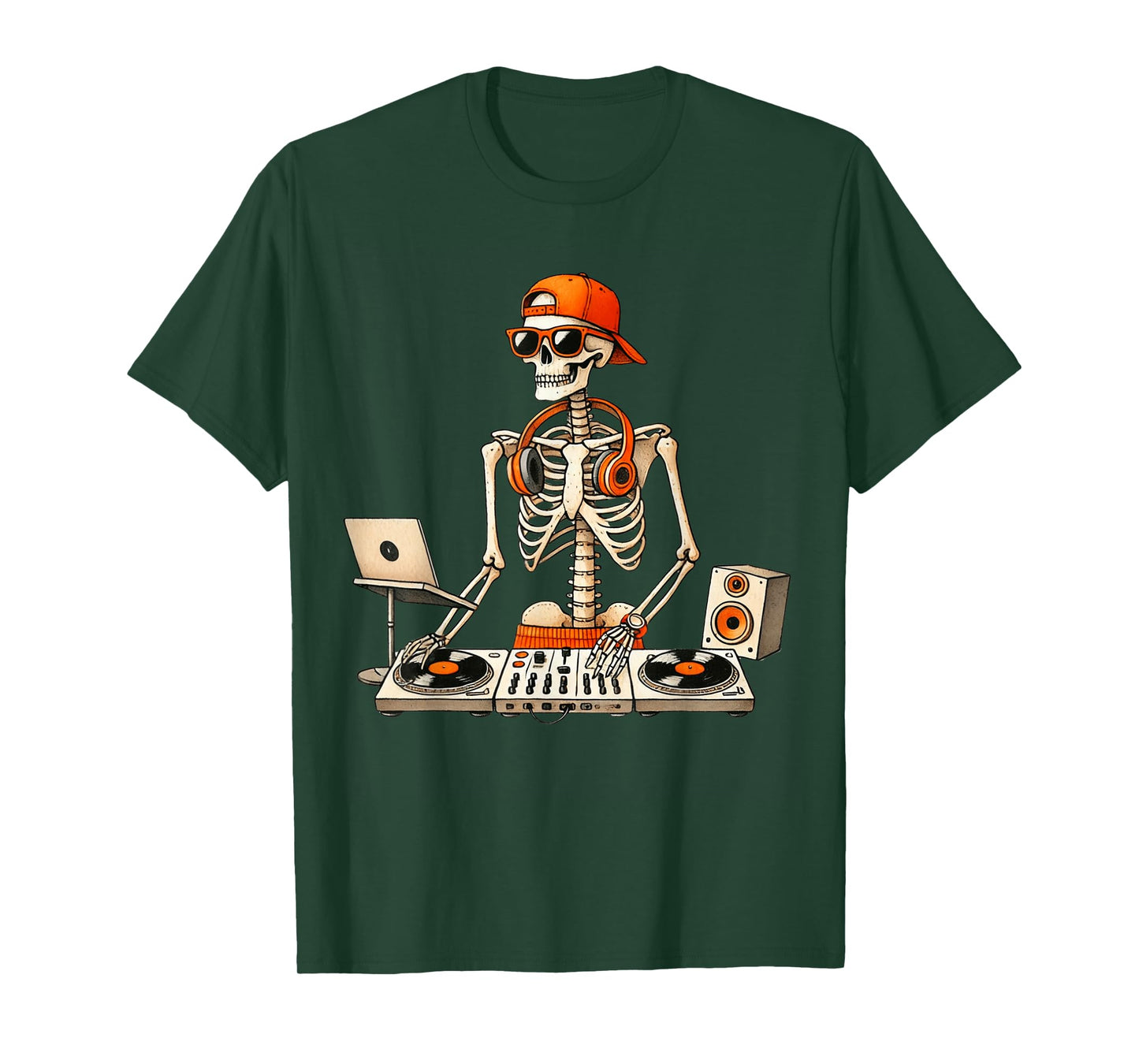 Skeleton DJ Halloween Costume Turntable Music Funny Men Boys T-Shirt