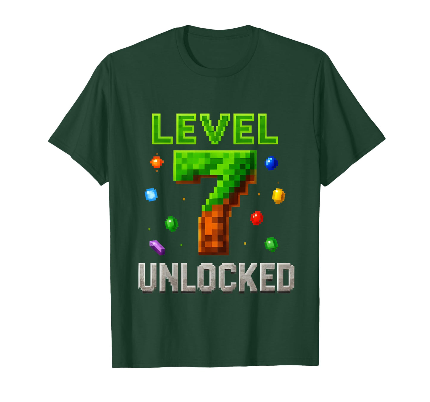 Kids 7th Birthday Boy Level 7 Unlocked Birthday Game Pixel T-Shirt