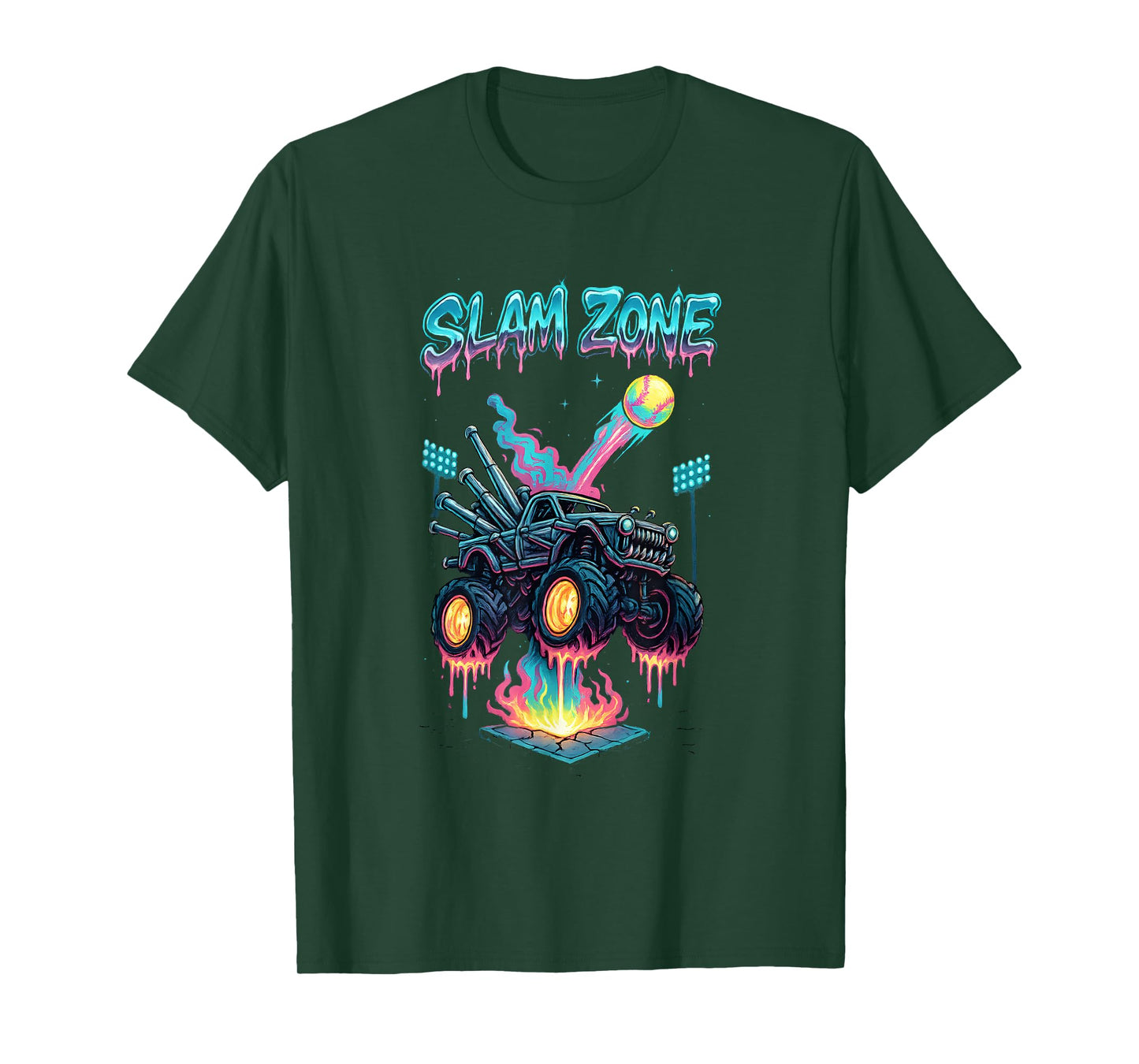 Dripping Baseball Ice Cream Drip Monster Truck Lovers Boys T-Shirt