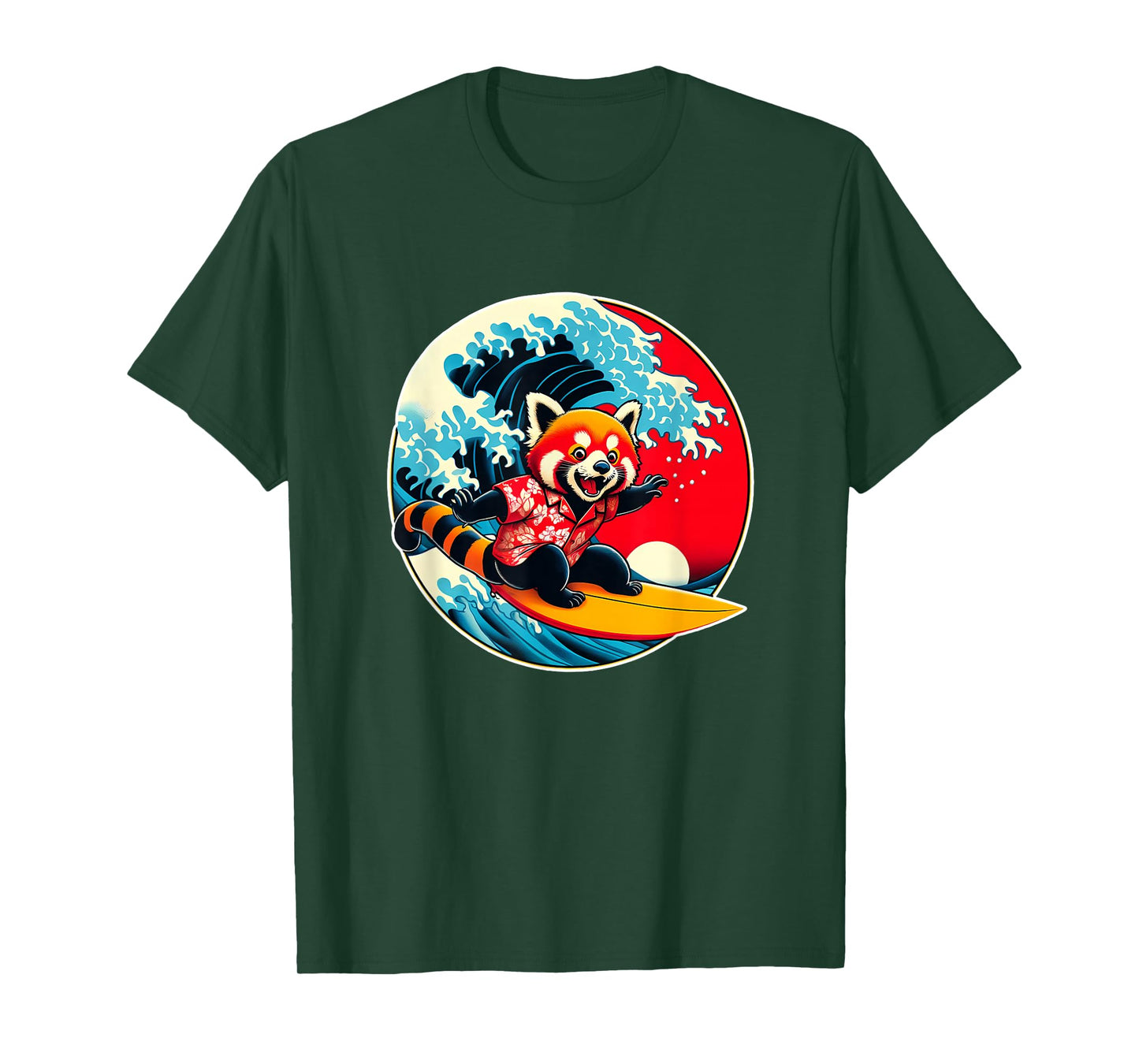 Great Wave Kanagawa Red Panda Surfing T-Shirt