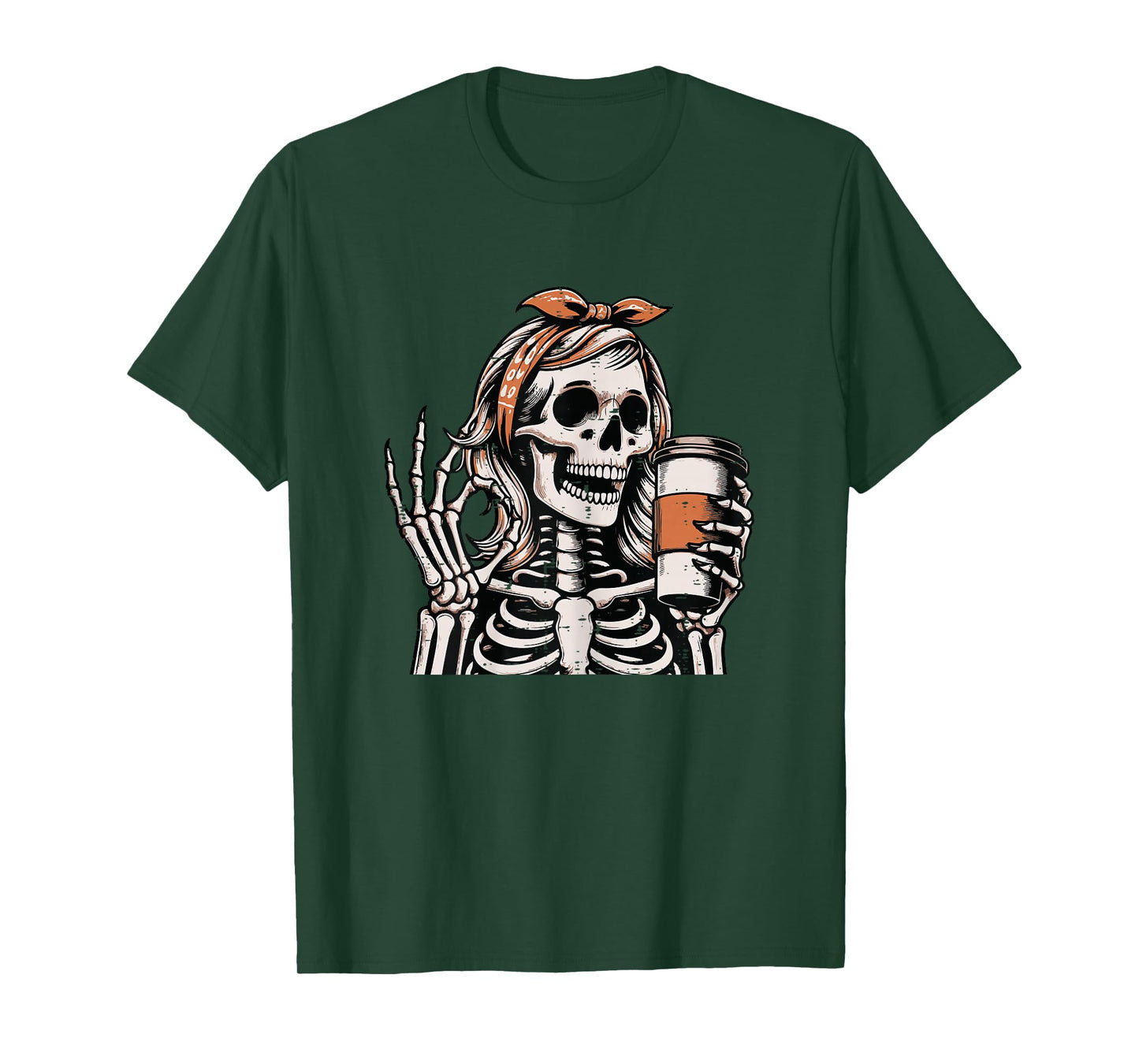 Halloween Skeleton Woman Ok Hand Coffee Costume Women Girls T-Shirt