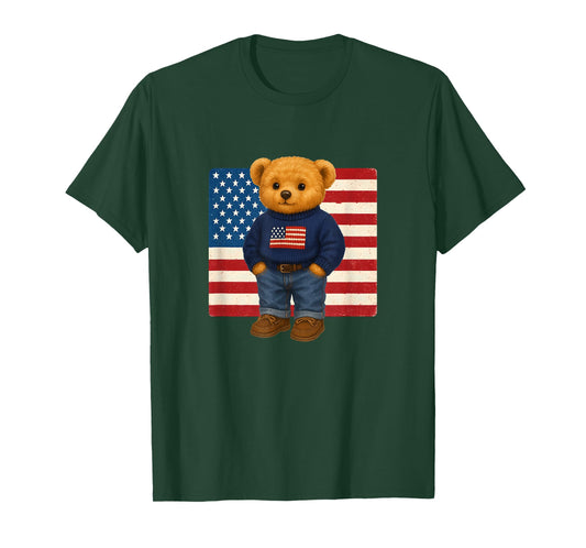 Cool American USA Teddy Bear Illustration Graphic Designs T-Shirt