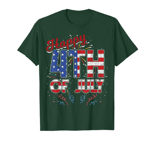Fireworks Happy 4th of July US Flag American 4th of July T-Shirt