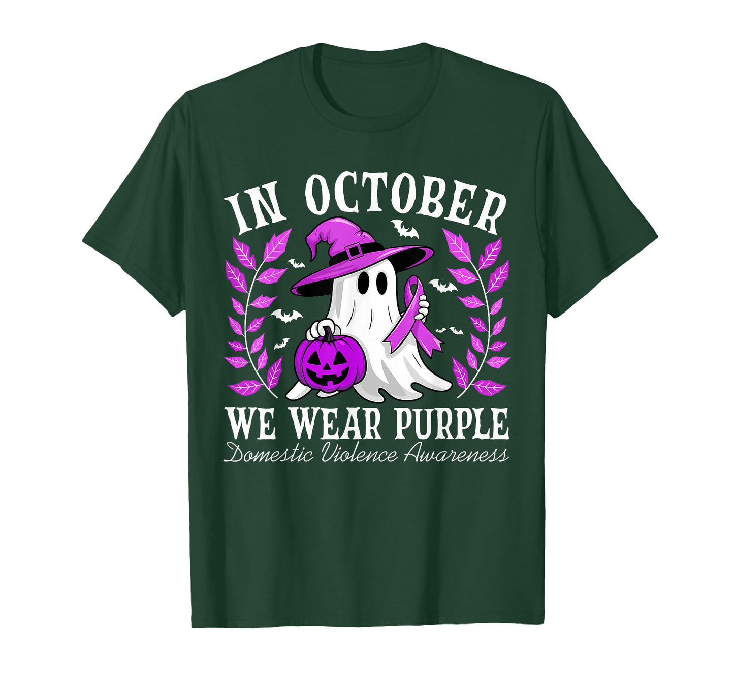 In October We Wear Purple Domestic Violence Ghost Halloween T-Shirt