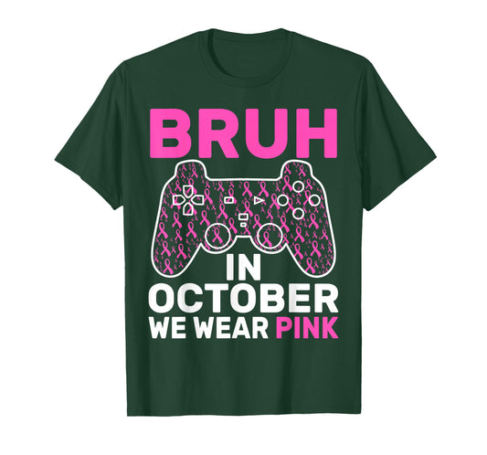 Bruh in October Wear Pink Breast Cancer Awareness Kids Boys T-Shirt