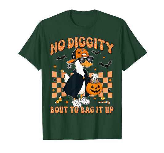 Halloween Goose Ghost No Diggity Bout to Bag it Up Kids Boys T-Shirt