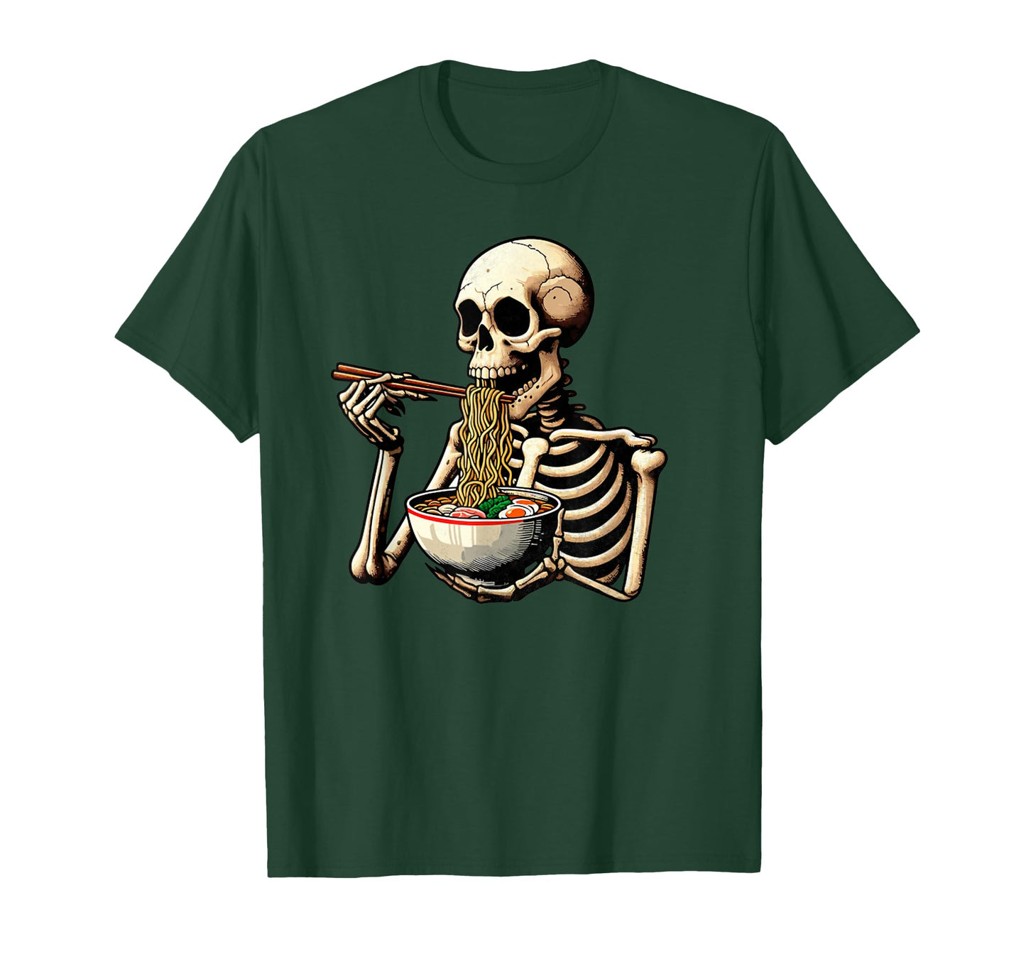 Vintage Skeleton Eating Ramen Noodles Halloween T-Shirt