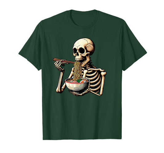 Vintage Skeleton Eating Ramen Noodles Halloween T-Shirt