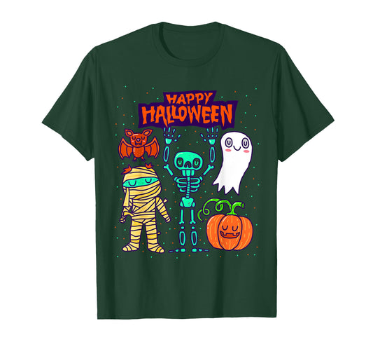 Happy Halloween Skeleton Pumpkin Ghost Cute Kids Boys Girls T-Shirt