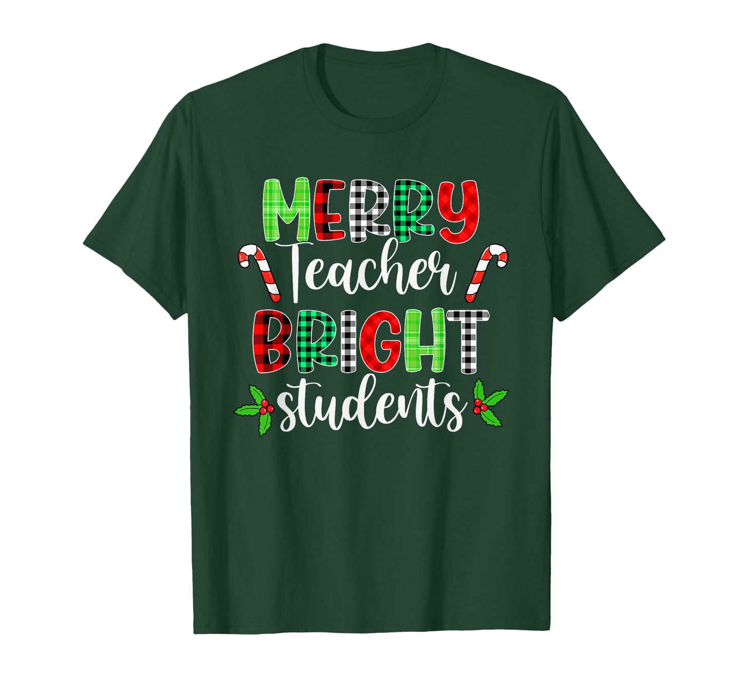Plaid Merry Teacher Bright Students Funny Christmas Teacher T-Shirt