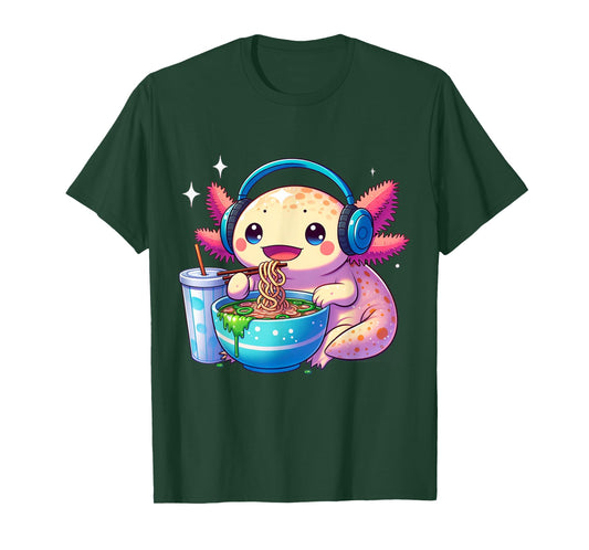 Anime Kawaii Axolotl Eating Ramen Noodles Kids Teen Girl Boy T-Shirt