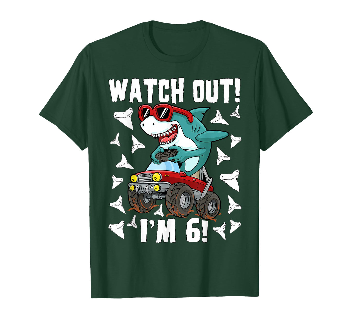 6 Years Old 6th Birthday Shark Boy Girl Monster Truck Gamer T-Shirt