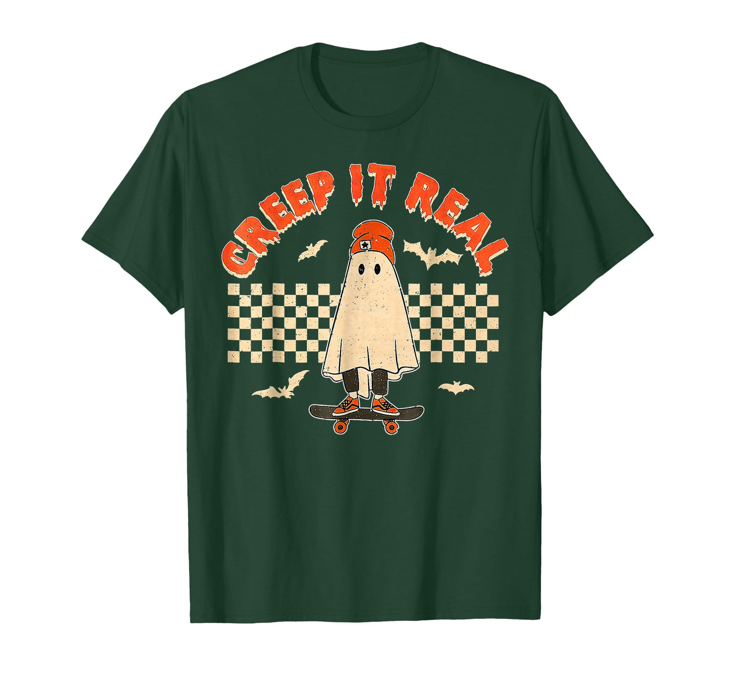 Creep It Real Skateboarding Ghost Retro Halloween Costume T-Shirt