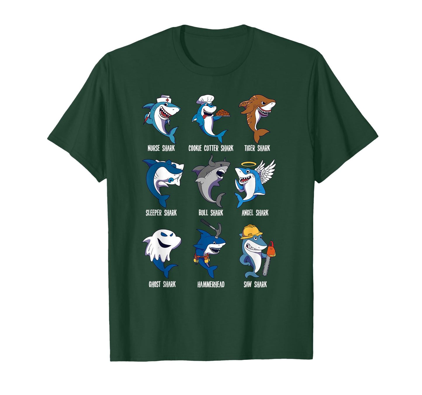 Types of Sharks Pun Ocean Marine Biology Fishing Shark Lover T-Shirt