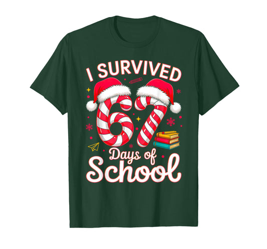 I Survived 67 Days of School Six Seven 6 7 Meme 67 Christmas T-Shirt