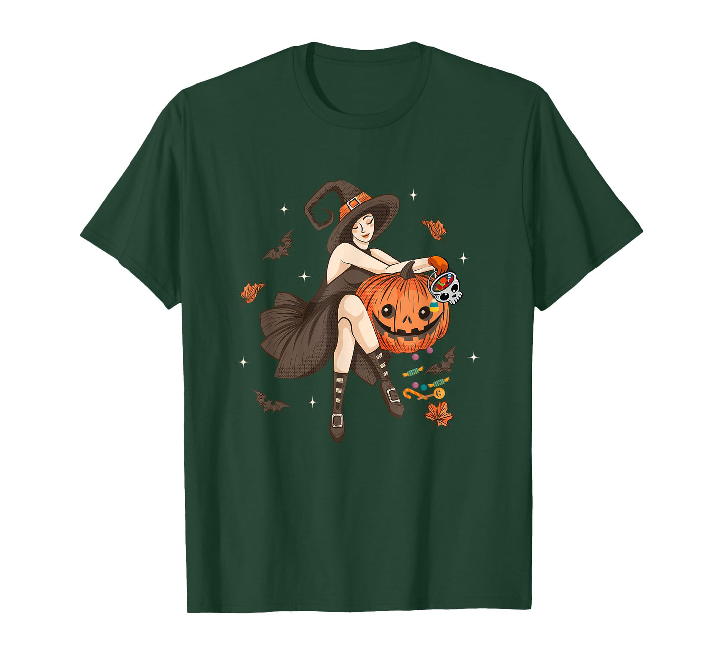 Halloween Witch Pin Up Retro Vintage Pumpkin Women T-Shirt