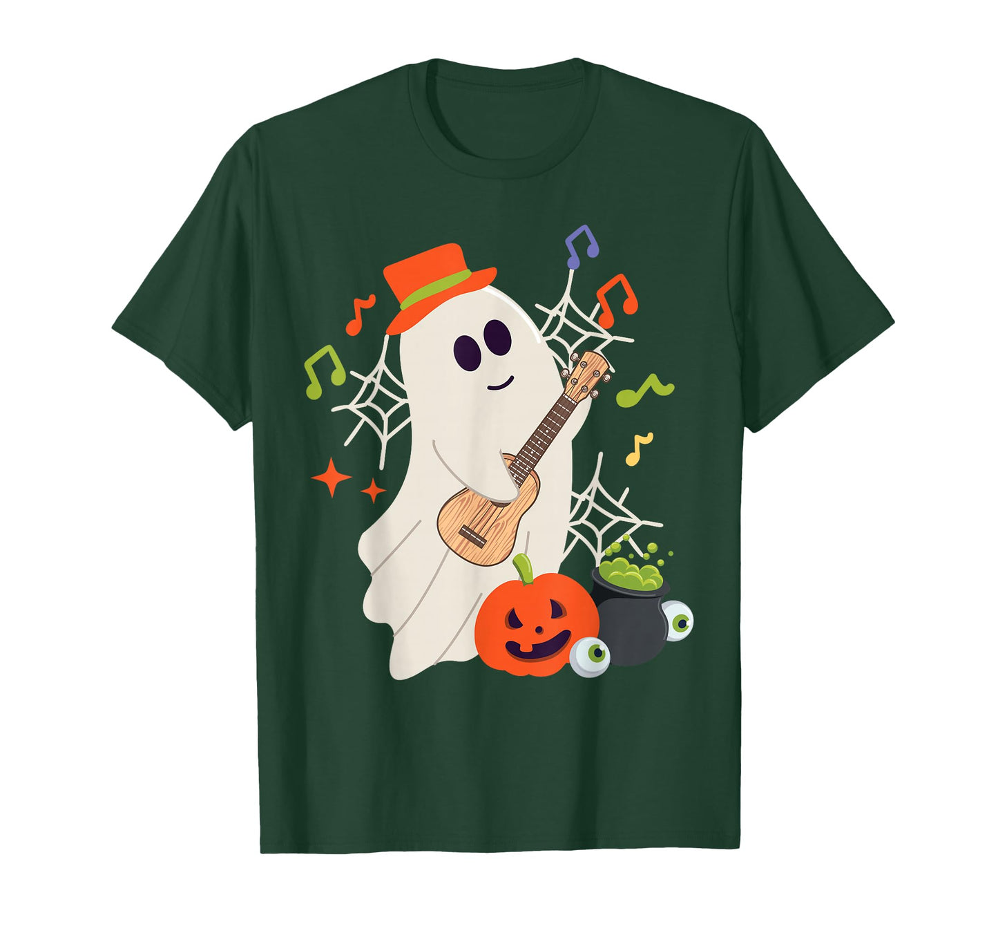 Hawaiian Ukulele Uke Halloween Ghost T-Shirt