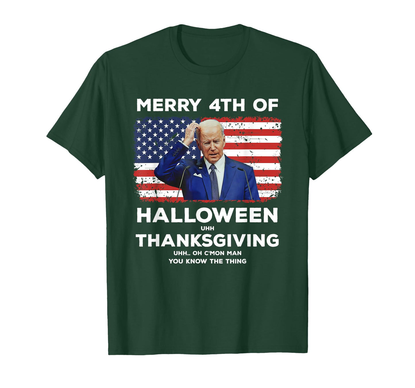 Confused Biden Merry 4th of Halloween Thanksgiving Funny Pun T-Shirt