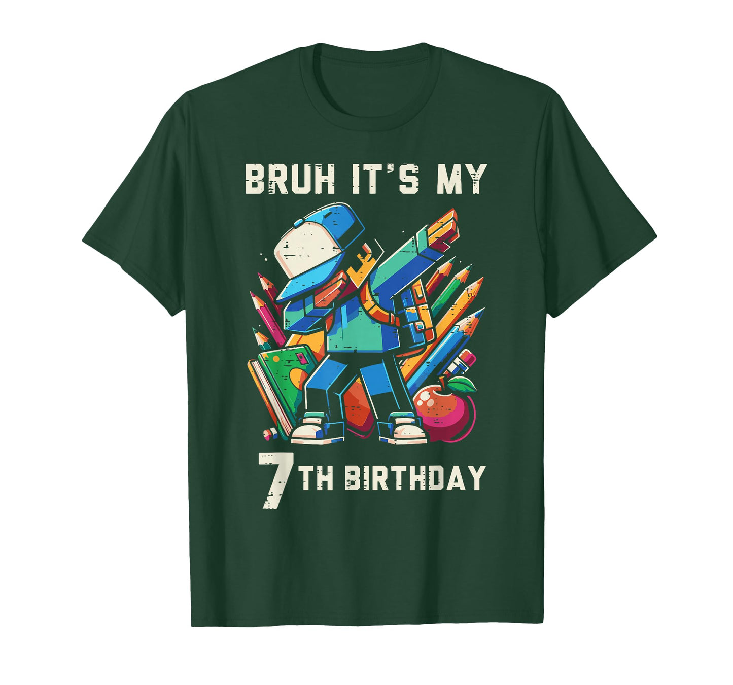 Bruh Its My 7th Birthday Pixel Dab 7 Bday Gamer Boys Kids T-Shirt