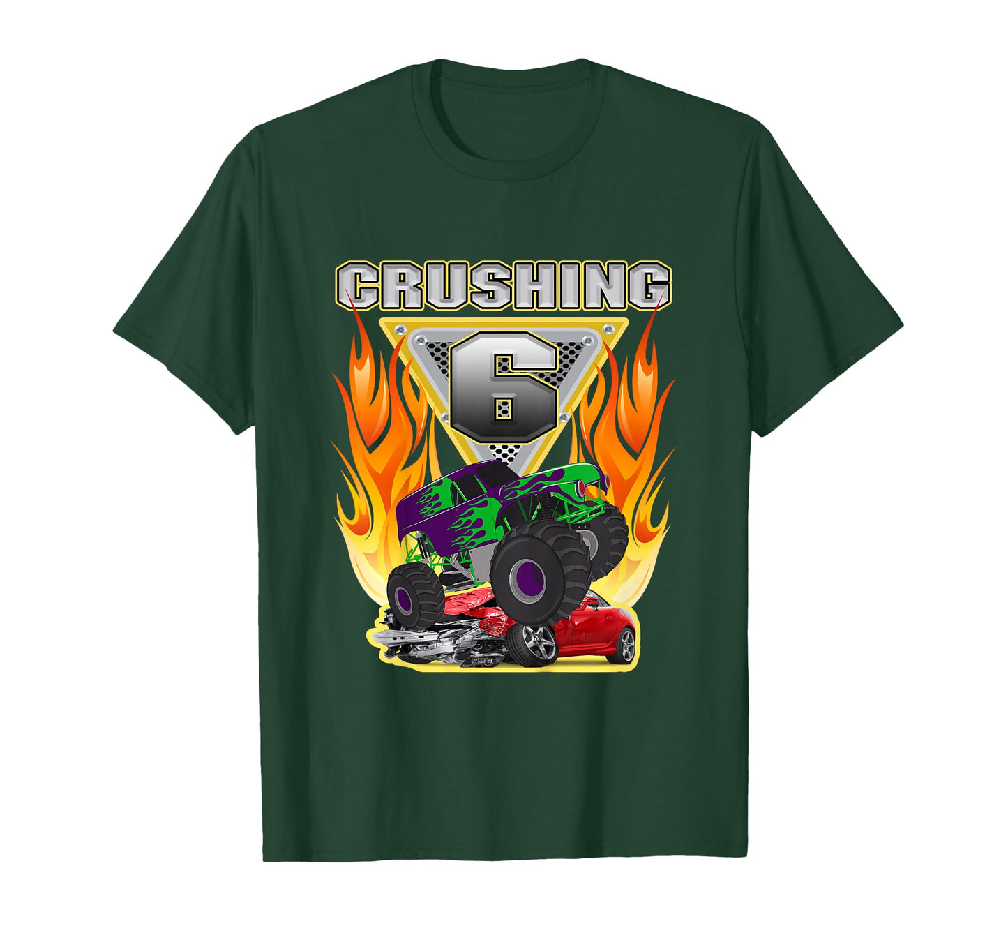 Monster Truck Crushing being 6 Six Years Old 6th Birthday T-Shirt