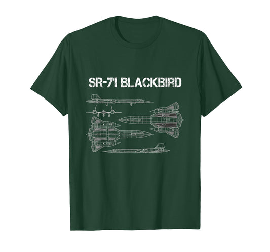 SR-71 Blackbird Blueprint Air Force Military Jet T-Shirt