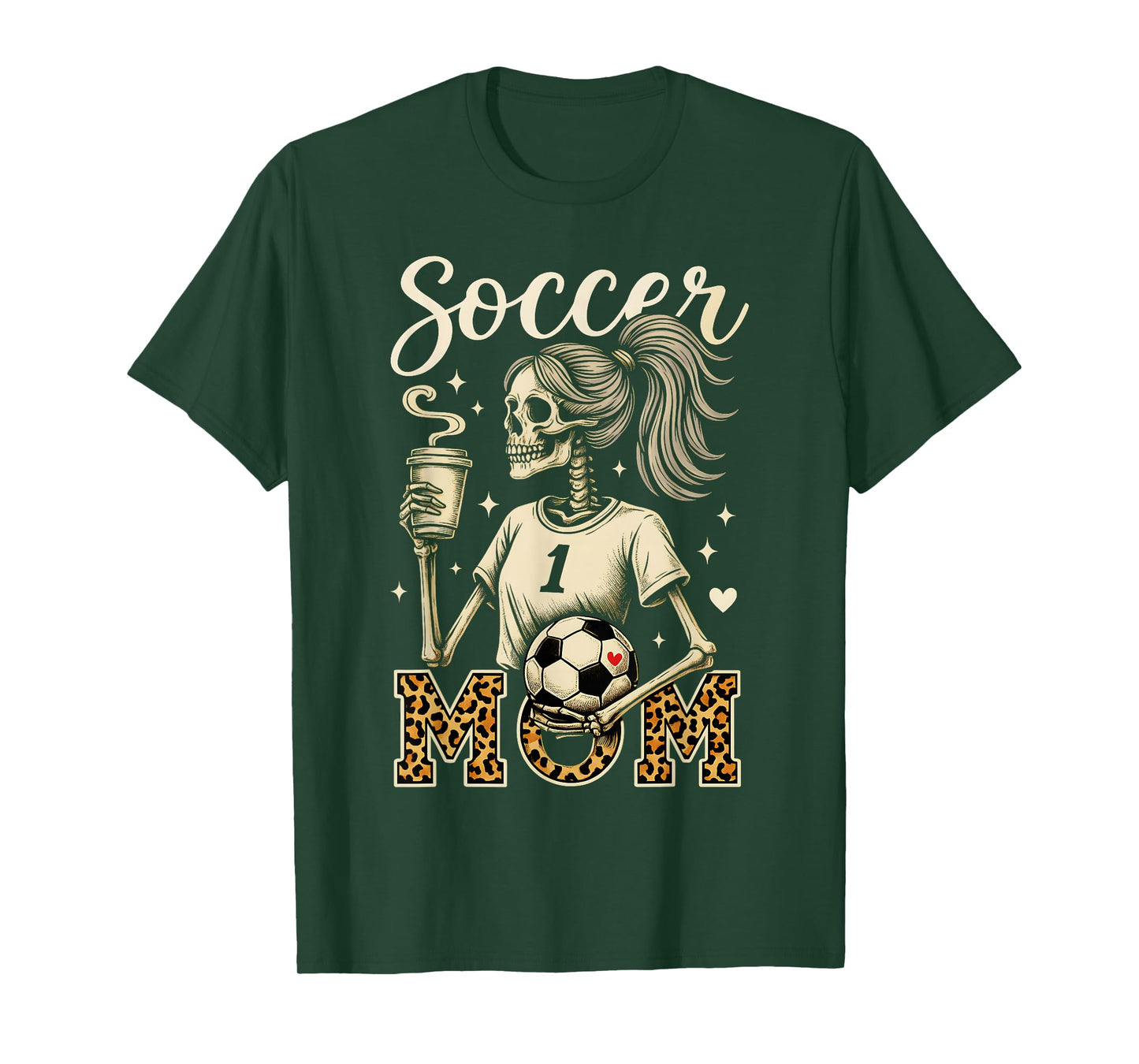 Soccer Mom Skeleton Coffee Leopard Style Vintage Halloween T-Shirt