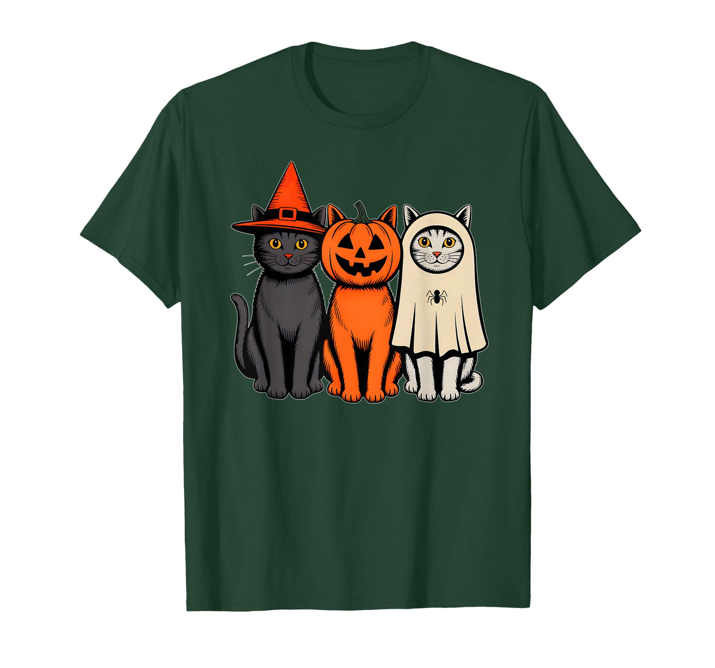 Cute Ghost Halloween Black Cat Witch Hat Pumpkin Women Girls T-Shirt