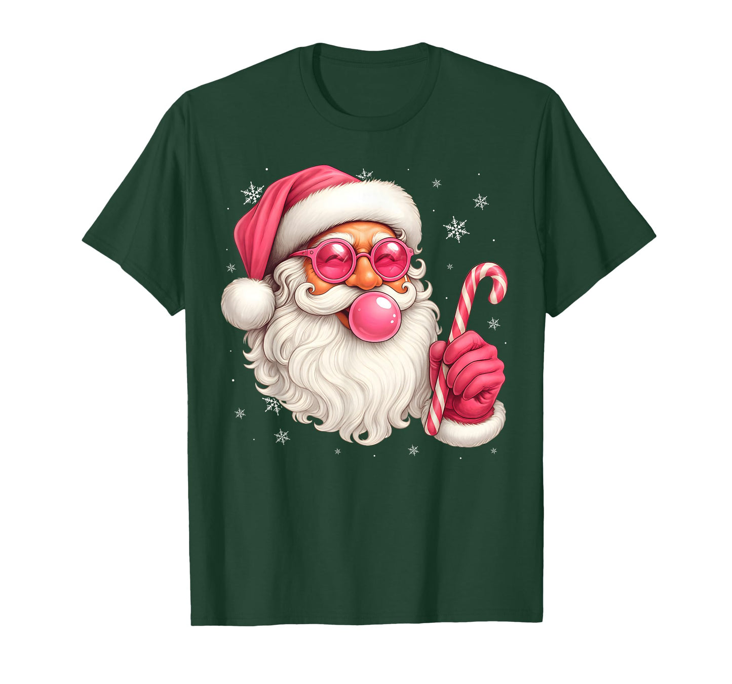 Pink Candy Cane Santa Bubble Gum Christmas Sunglasses T-Shirt