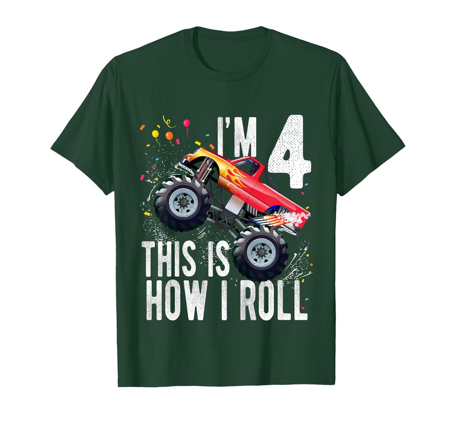 Kids 4 Year Old Shirt 4th Birthday Boy Monster Truck Car T-Shirt
