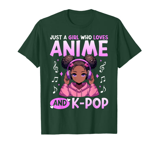 Just A Girl Who Loves Anime and K-Pop African American Afro T-Shirt