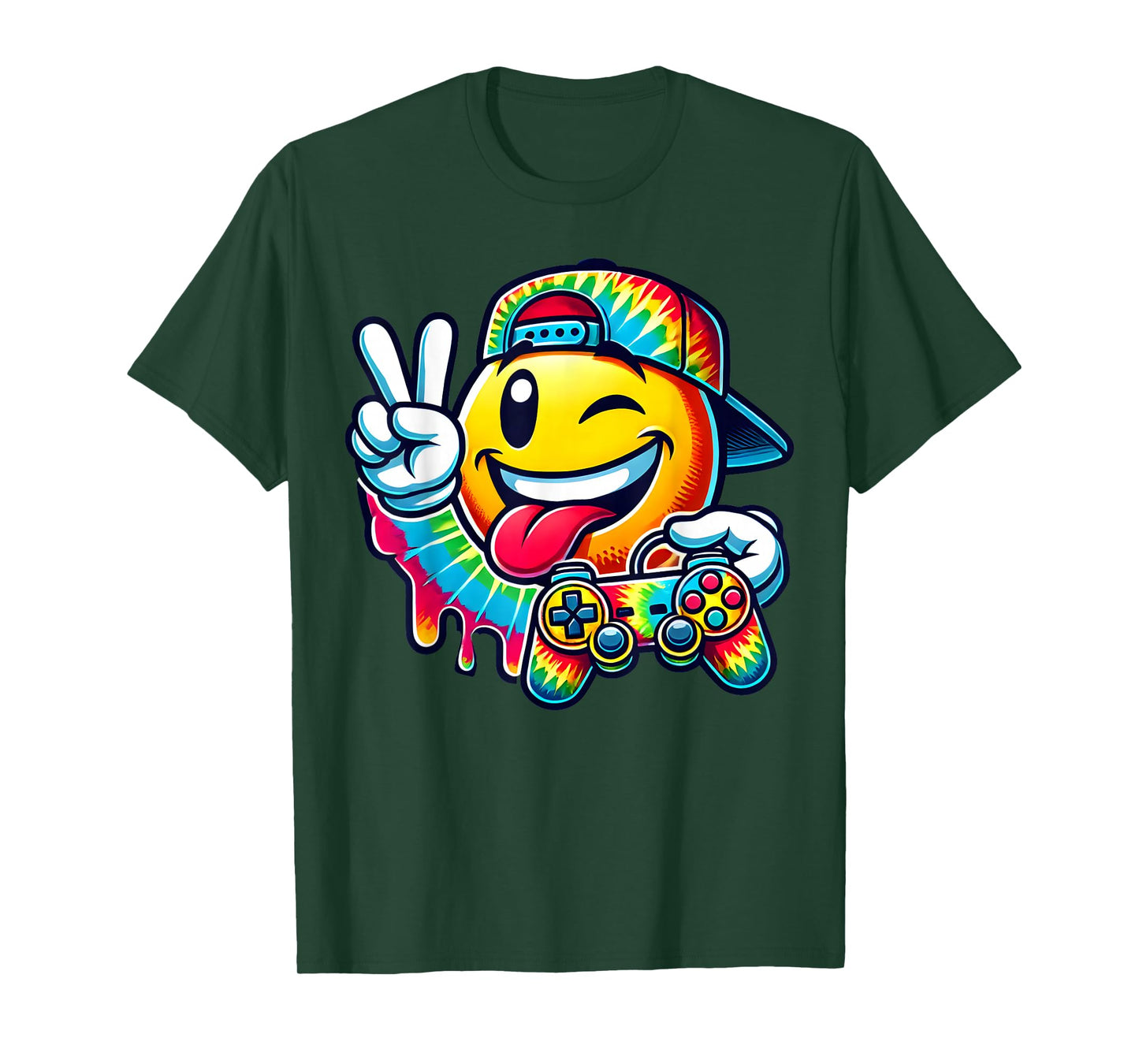 Groovy Tie Dye Gaming Boys 70s Retro Smile Peace Sign Gamer T-Shirt