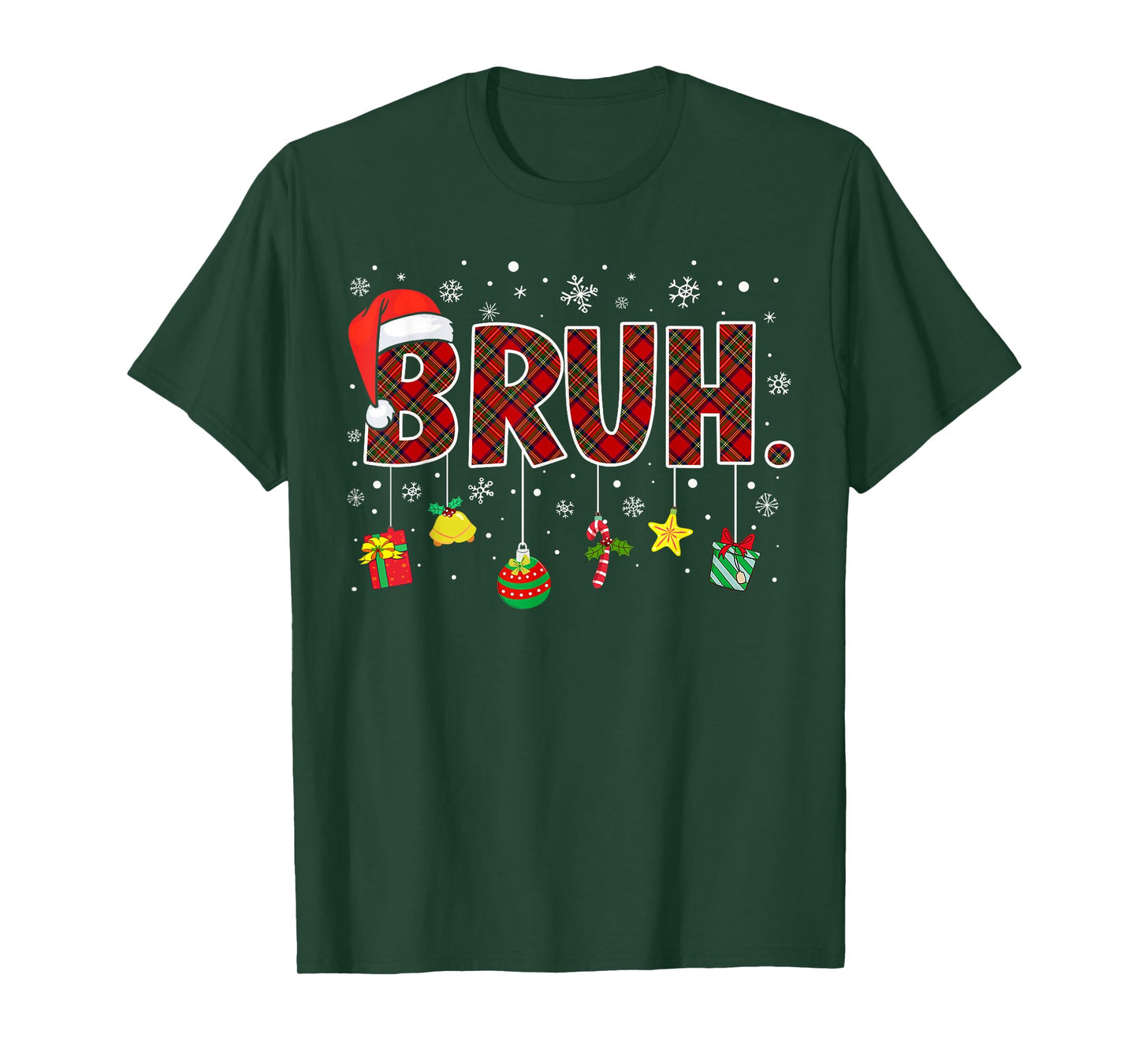 Bruh Funny Christmas Red Plaid Teens Boys Kids Xmas Pajamas T-Shirt