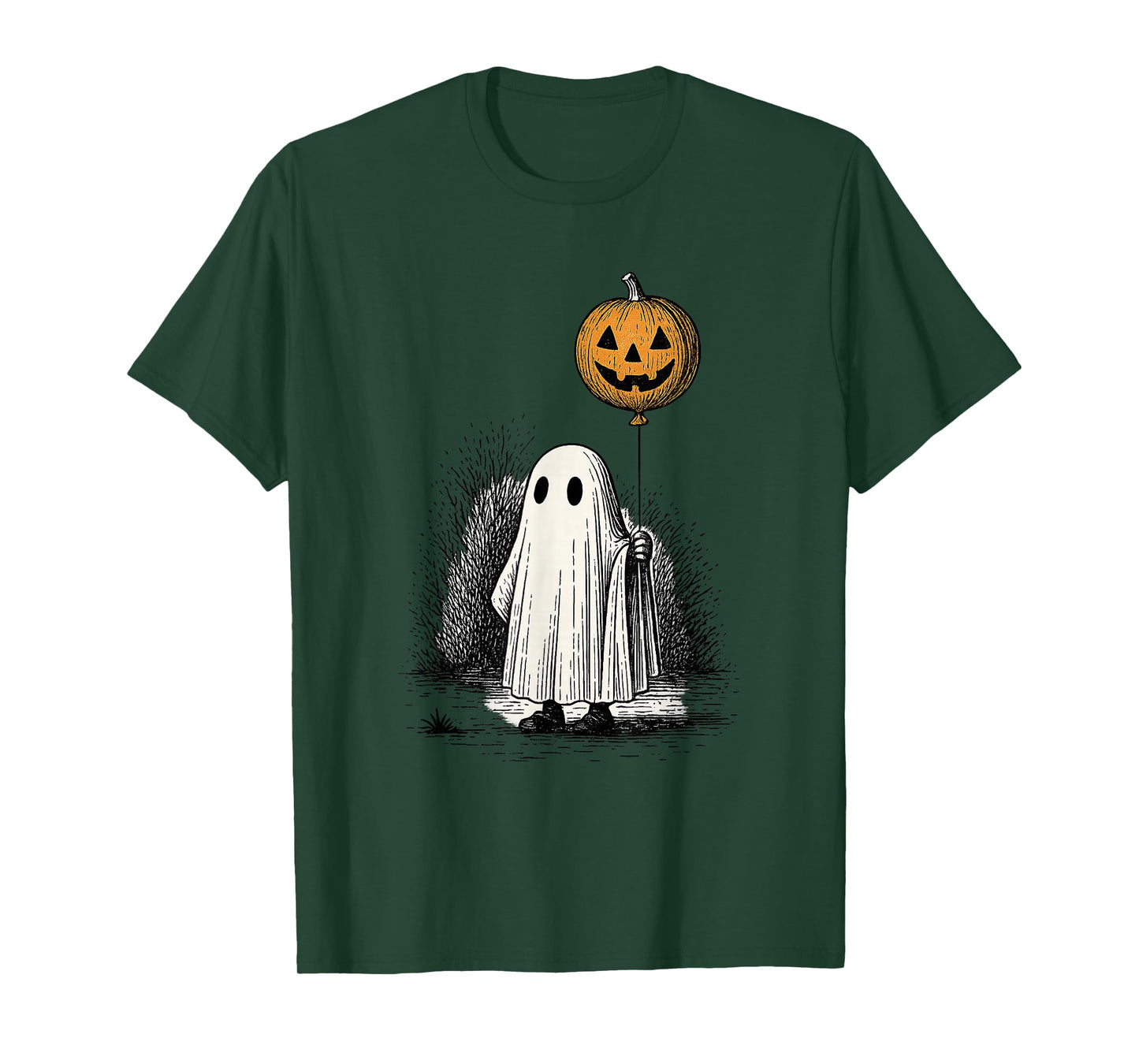 Retro Ghost with Pumpkin Balloon Vintage Halloween Art T-Shirt