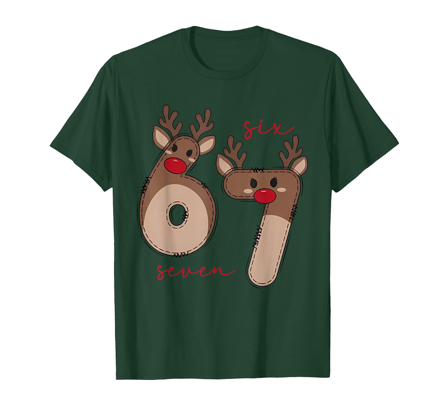 Funny 6 7 Six Seven Meme Christmas Reindeer Gen Alpha Slang T-Shirt