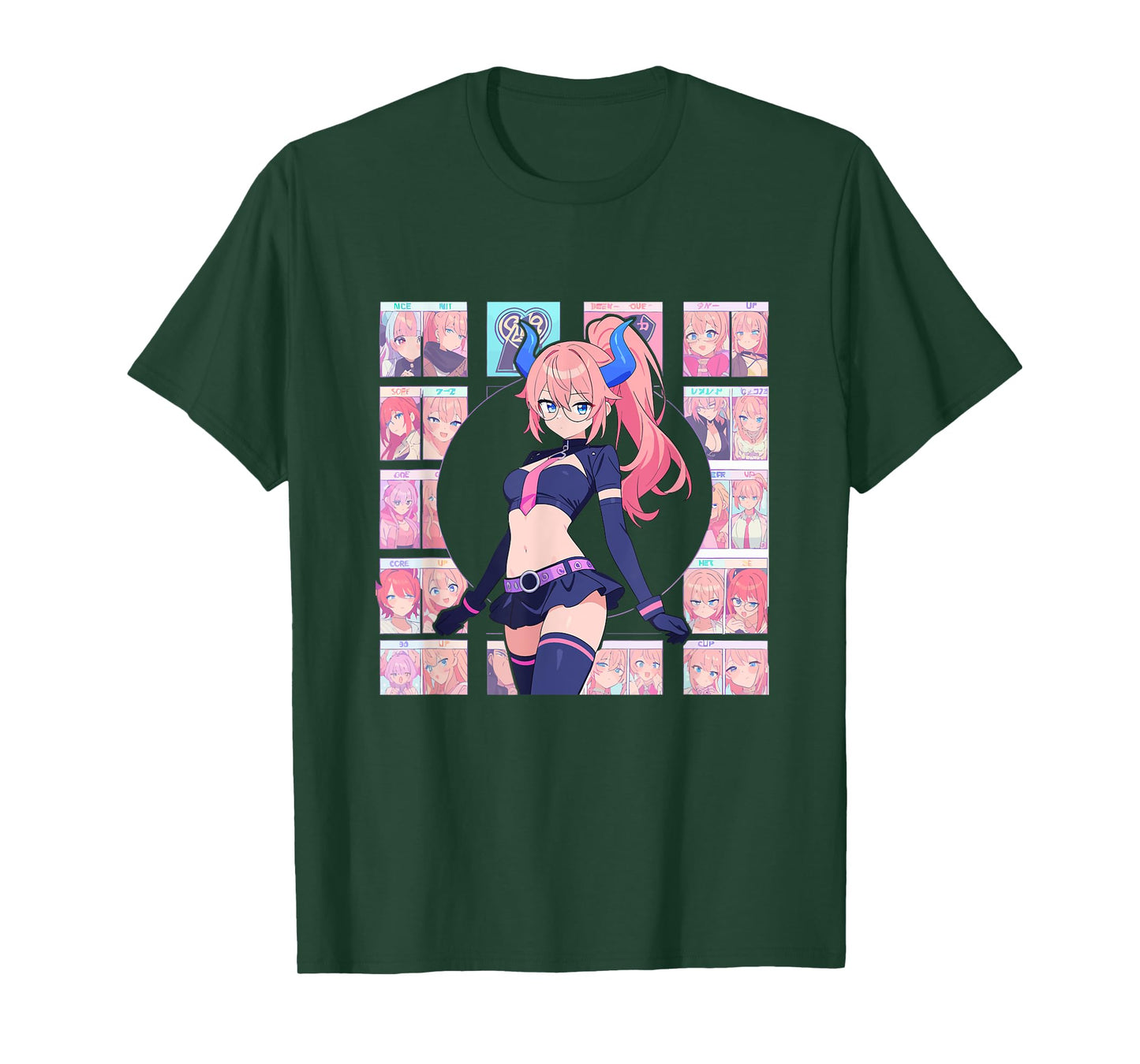 Waifu Sexy Anime Girl Horns Mini Skirt Japanese Retro Art T-Shirt