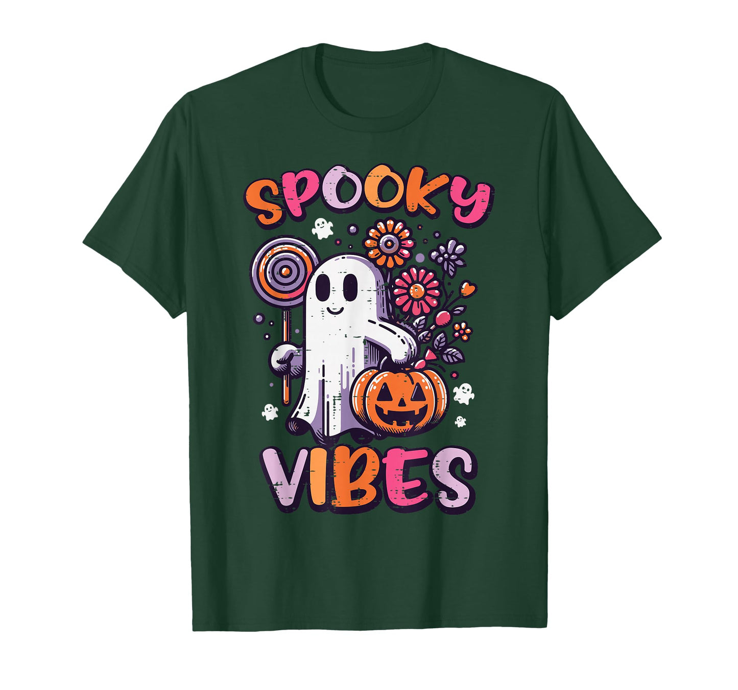 Halloween Ghost Spooky Vibes Retro Costume Girls Kids Women T-Shirt