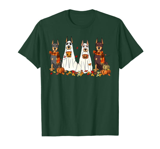 Funny Doberman Dog Ghost Fall Autumn Leaves Thanksgiving T-Shirt