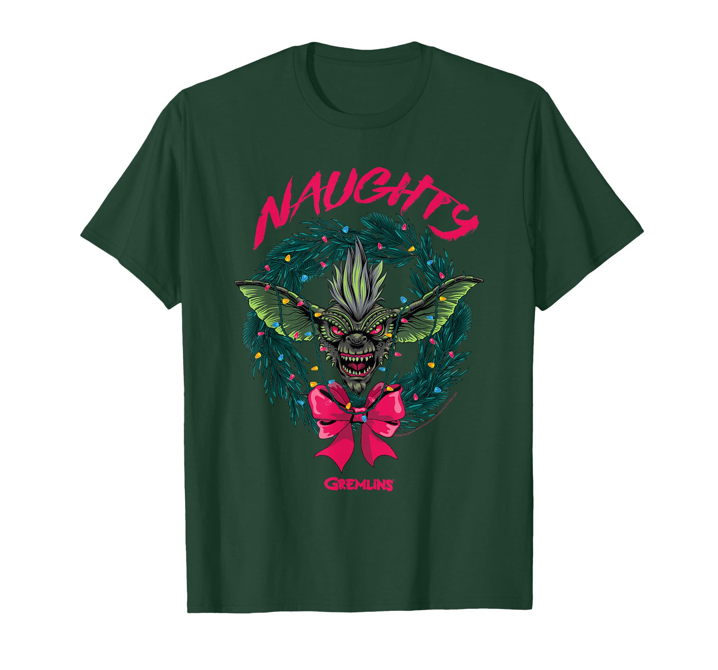 Gremlins Naughty Gremlin Wreath Retro Holiday Movie T-Shirt