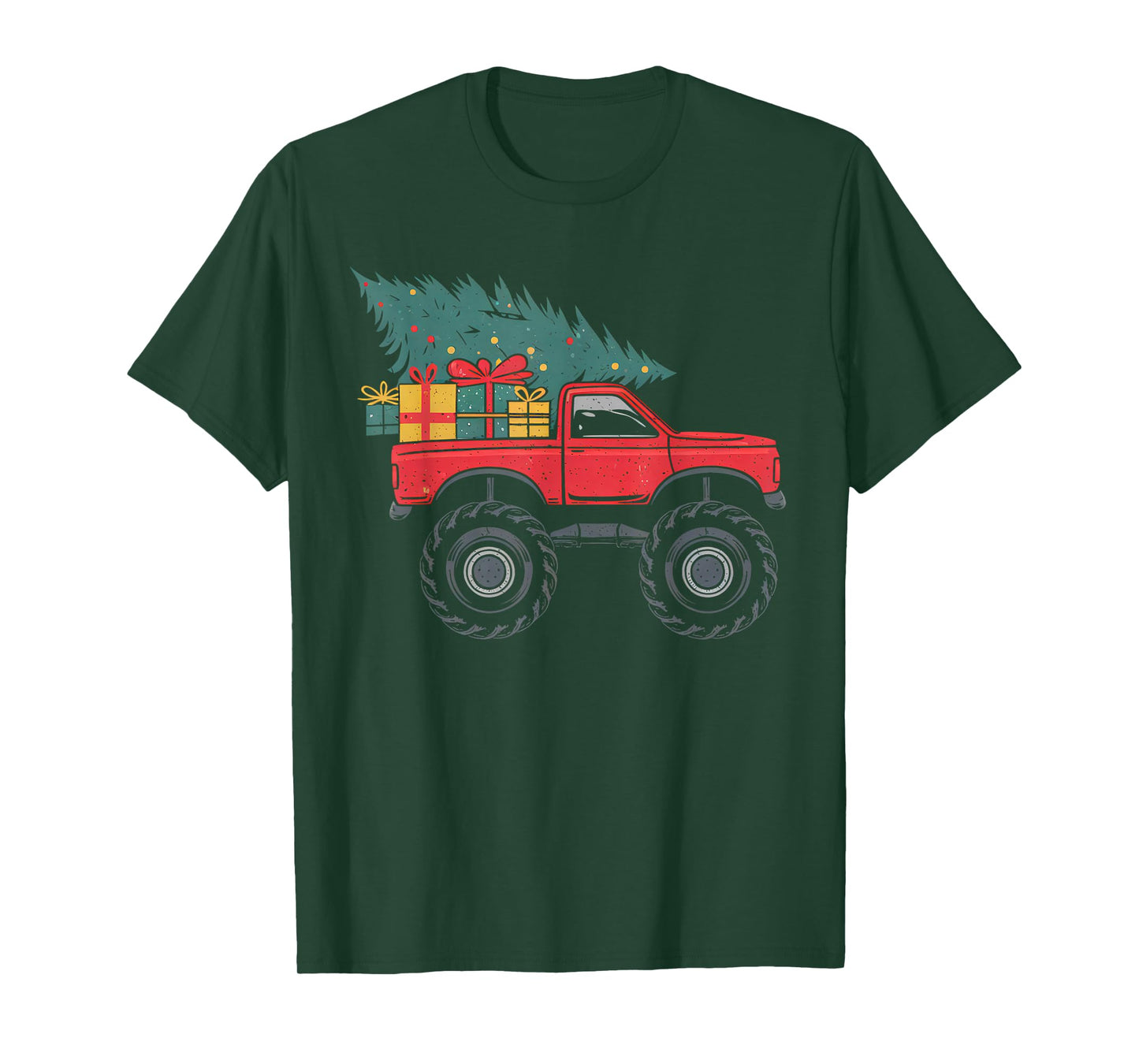 Boys Monster Truck Christmas Tree Xmas Squad Kids Toddler T-Shirt