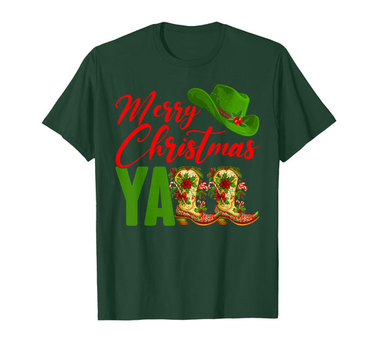 Merry Christmas Y'all Western Cowboy Cowgirl Boots Women Men T-Shirt