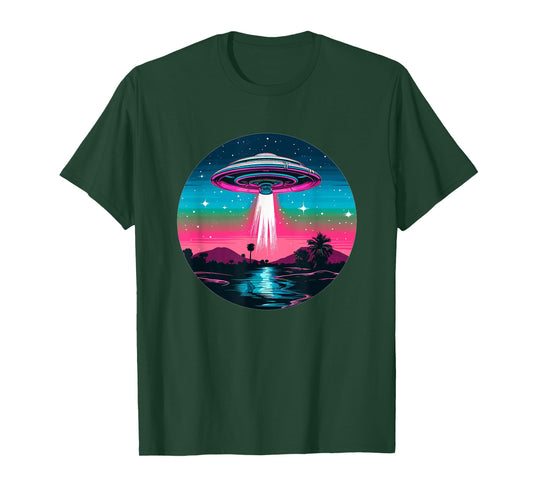 Retro Sci-Fi Alien Abduction Sunset I UFO T-Shirt